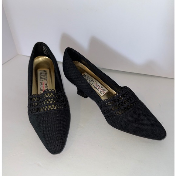 Mootsie Tootsies Blk Linen Sz6 Kitten Heel Office Social Events Goth Withchy Y2K - Picture 1 of 10